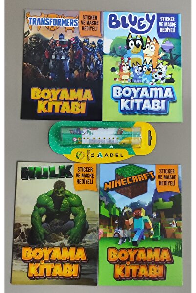 ada çanta kırtasiye 4 adet stickerli boyama kitabı ve 12 li adel tüp kuru boy...