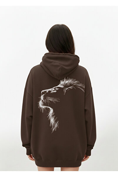 Mayer Butik Unisex Men/Women Lion on the Back Printed Oversized Hooded Sweatshirt