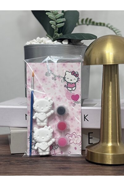 obelleatelier Çocuk Boyama Seti — Sevimli Kedi Figür + 3’lü Boya ve Fırça | E...