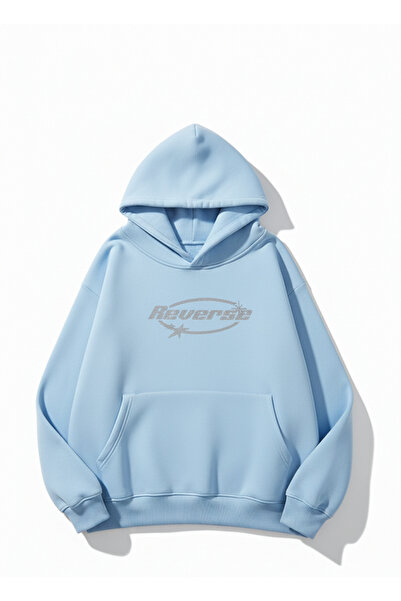 Mayer Butik سويت شيرت بتصميم عكسي - حجر مطبوع قصة فضفاضة مبطن بالصوف بغطاء رأس