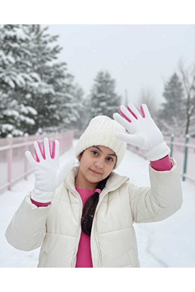 Modalight Çocuk,Termal,Polar Eldiven Ekru,Pembe kombin