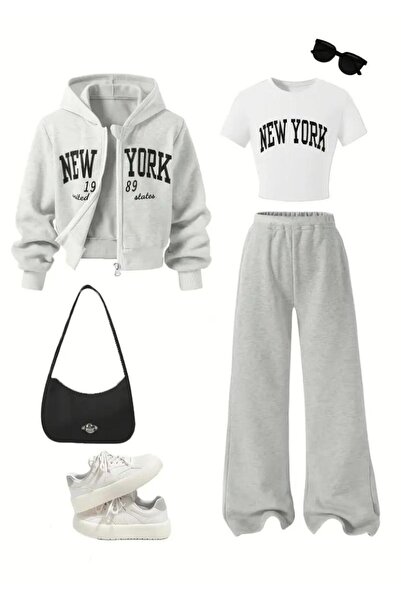 Kids New York 1989 3'Lü Gri Kız Rahat Takım