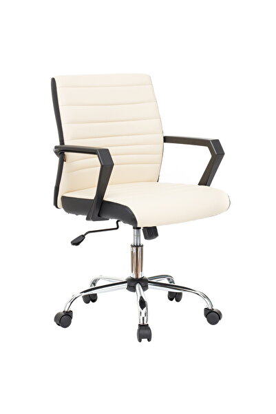 QMOBILI Scaun birou ERGOS Crem, piele ecologica, manere fixe PP, mecanism bal...