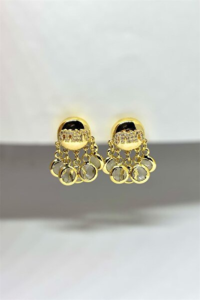 MatmazelLavinya أقراط فولاذية مرصعة بالأحجار مع تفاصيل كتابية وطرف متدلي