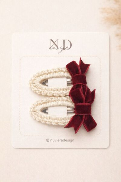Nuviera Design Ada & Co. - Kadife Kurdelalı Örgü Çıtçıt Toka 2'li Set / Mini