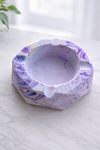 PELIUS Ashtray, Purple Color, Marble Pattern, Geometric Shaped Ashtray, Decorative Colorful Ashtray