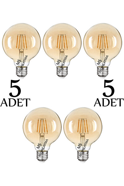 MŞ Aydınlatma 5 Adet Cla19 E27 Duylu 8 Watt Gün Işığı Led Filament Rustik Bal...