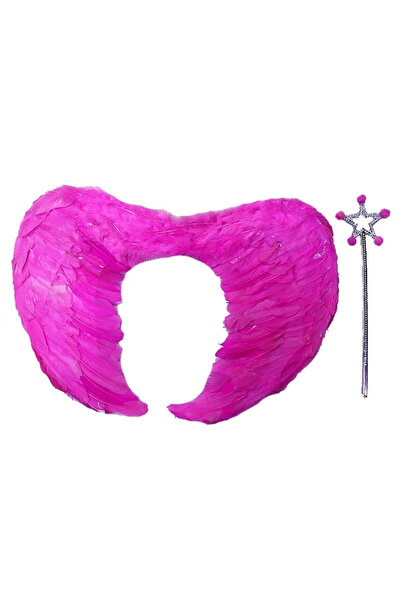 Marsilyan Πτυσσόμενο παιδικό σετ με ροζ φτερά αγγέλου και ραβδί με αληθινά φτ...