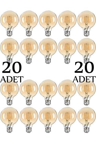 MŞ Aydınlatma 20 Adet Cla19 E27 Duylu 8 Watt Gün Işığı Led Filament Rustik Ba...