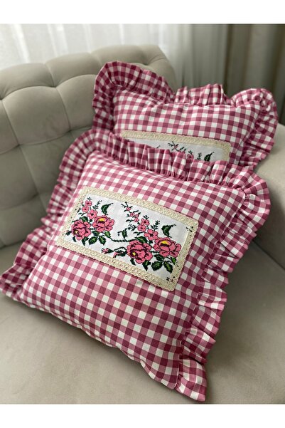 Parla Life Mor Pötikare Kanaviçeli Kırlent Kılıfı (adet fiyatıdır/ Kanaviçe m...