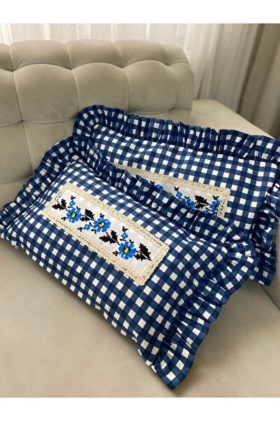 Parla Life Lacivert Pötikare Kanaviçe Detaylı Kırlent Kılıfı (adet fiyatıdır/...