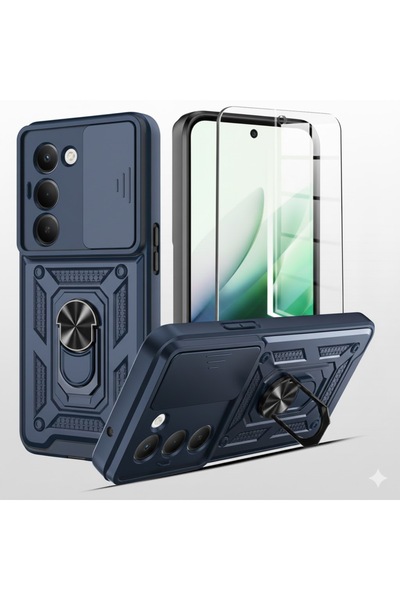 Kipgsm Xiaomi Redmi 15 Uyumlu Ekran Koruyucu+Kılıf Sürgülü Yüzüklü Standlı Da...