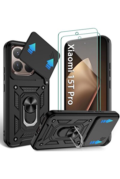 Kipgsm Xiaomi Mi 15T Uyumlu Ekran Koruyucu+Kılıf Sürgülü Yüzüklü Standlı Darb...