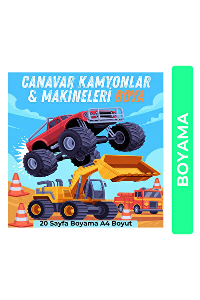 Organik Yolda Monster Trucks & Machines Painting (20 Pages A4 Size)