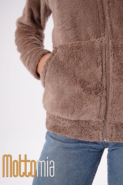 mottomia Women's Hooded Fleece Jacket Soft Textured Zippered Daily Casual Sweatshirt
