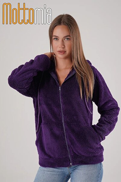 mottomia Women's Hooded Fleece Jacket Soft Textured Zippered Daily Casual Sweatshirt