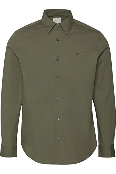 Calvin Klein Men's Classic Fit Cotton Long Sleeve Khaki Shirt Lv04Lb148G-2E1