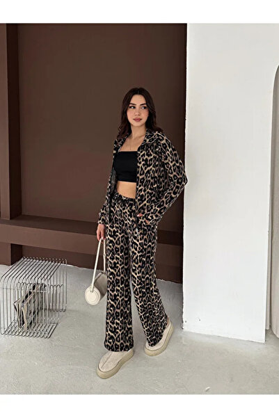 Vionne Women's Leopard Pattern Zippered Tracksuit Set