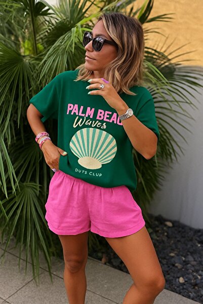 BENROMA УНИСЕКС ТЕНИСКА С ПРИНТ „ВЪЛНИ НА ПАЛМ БИЙЧ“