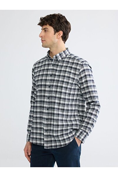 LC Waikiki Lcwaikiki Classic Gray Regular Fit Plaid Gabardine Men's Shirt