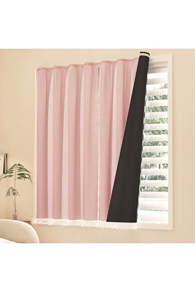 Generic One 100% blackout curtain with sheer fabric, self-adhesive backing, no drilling required.