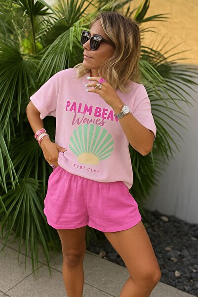 BENROMA УНИСЕКС ТЕНИСКА С ПРИНТ „ВЪЛНИ НА ПАЛМ БИЙЧ“