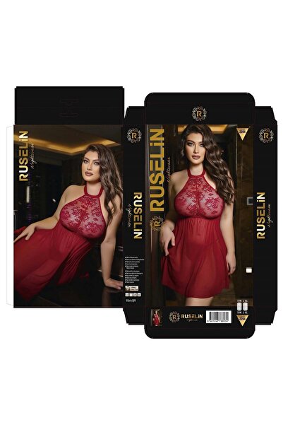 Pi Giyim Kadın Bordo Dantelli Halter Yaka Transparan Gecelik