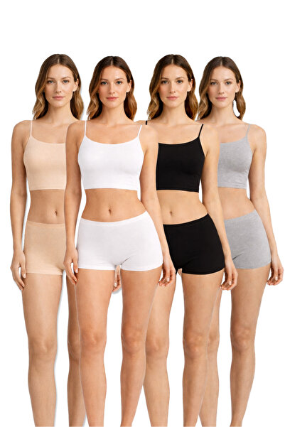 Lantliv 4 Pieces Cotton Comfortable Women's Boxers, Women's Boxer Underwear, Boxers Women