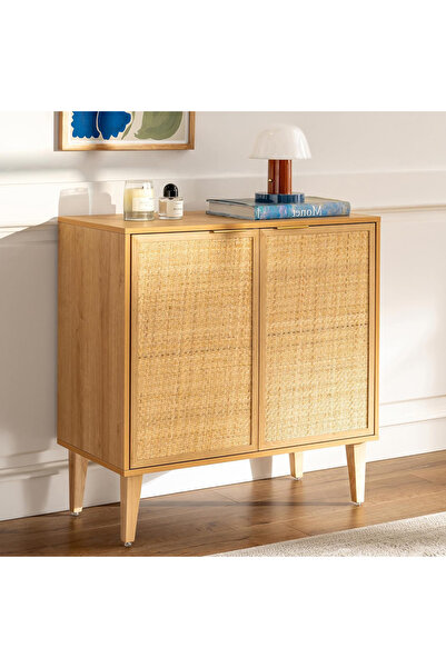 CHOGORI Boho Farmhouse Sideboard with Rattan Doors & Adjustable Shelves