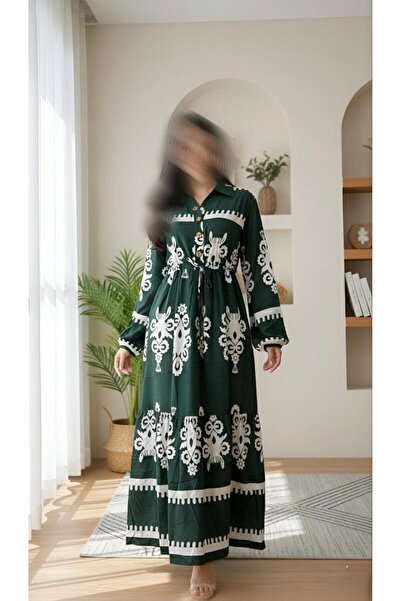 ISHRAQAT AL-AMAL Long dress (one size, free size) with long sleeves, elasticated cuffs, and front buttons, for modest looks.