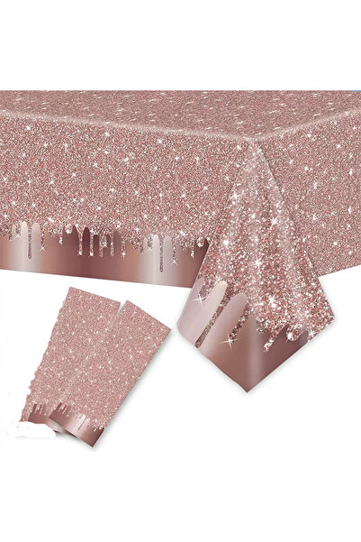Generic 2 Piece Rose Gold Tablecloths Sequin Printed Plastic Table Cover Glit...