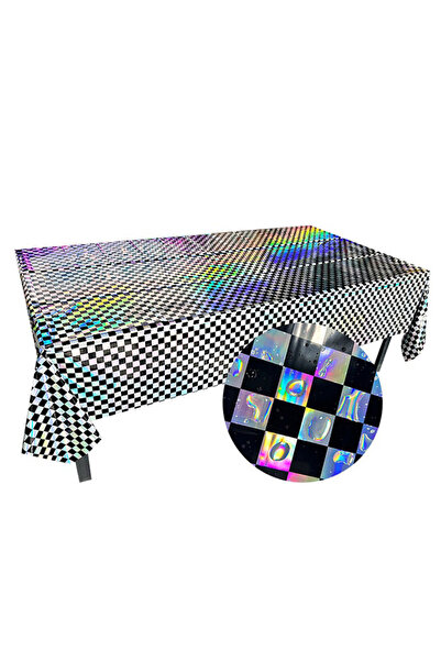 Generic 2-Pack Laser Black and White Lattice Plastic Tablecloths Shiny Dispos...