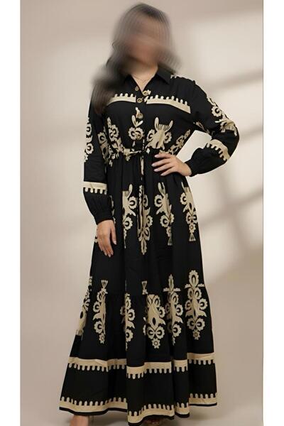 ISHRAQAT AL-AMAL Long dress (one size, free size) with long sleeves, elasticated cuffs, and front buttons, for modest looks.
