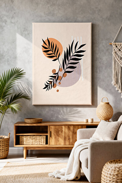 ART NEST DEKOR BOHEM SİYAH KALIN YAPRAKLAR CANVAS TABLO