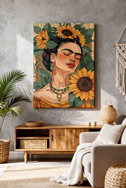 ART NEST DEKOR SARI ÇİÇEK FRİDA CANVAS TABLO