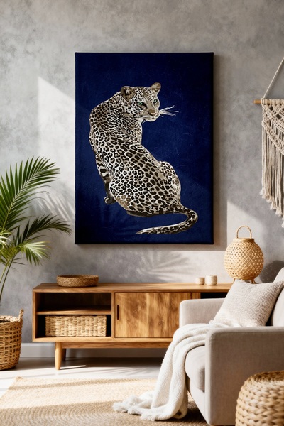ART NEST DEKOR LACİVERT LEOPAR CANVAS TABLO