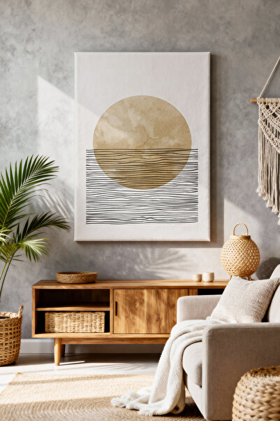 ART NEST DEKOR BOHEM ÇİZGİLİ YAN YUVARLAK CANVAS TABLO