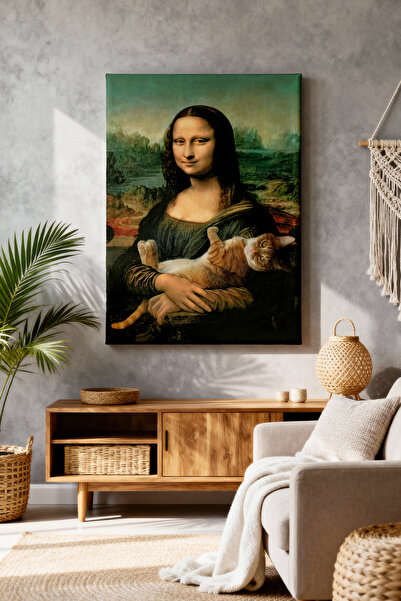ART NEST DEKOR MONA LİSA VE SARI KEDİ CANVAS TABLO