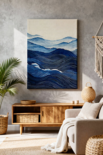 ART NEST DEKOR ÇİZGİLİ MAVİ DALGALAR CANVAS TABLO