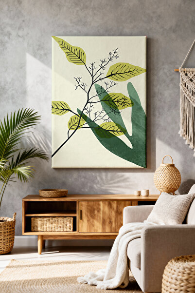 ART NEST DEKOR BOHEM AÇIK YEŞİLLİ YAPRAK CANVAS TABLO
