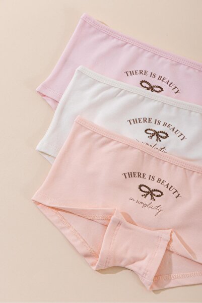 BAYKAR Kız Çocuk Pamuklu Renkli Baskılı Likralı Boxer 3'lü Paket 5718 Renkli