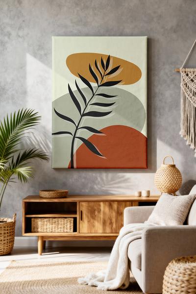 ART NEST DEKOR BOHEM SİYAH BEYAZ YAPRAKLAR CANVAS TABLO