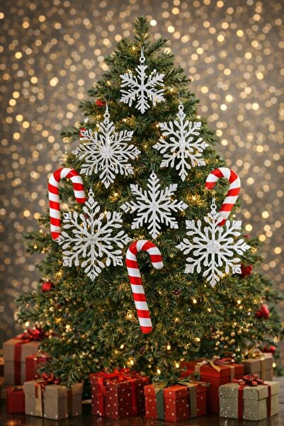 Kutu Ticaret مجموعة زينة شجرة عيد الميلاد الفاخرة بتصميم ندفة الثلج الفضية وع...