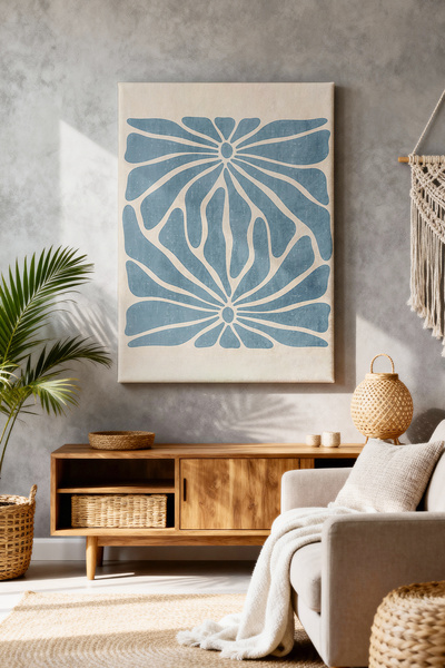 ART NEST DEKOR BOHEM MAVİ DESENLİ ÇİÇEK CANVAS TABLO