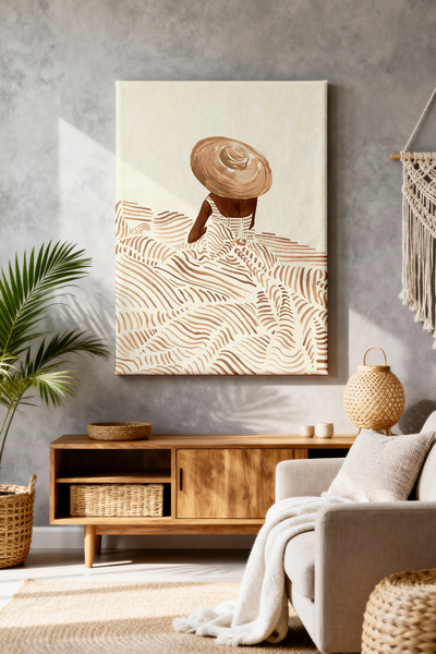 ART NEST DEKOR ÇİZGİLİ ELBİSELİ KADIN CANVAS TABLO