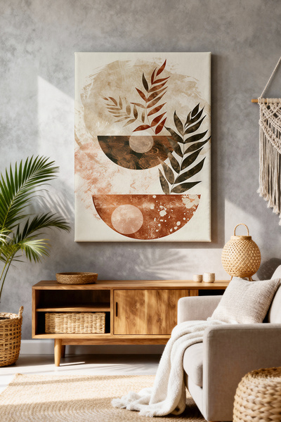 ART NEST DEKOR BOHEM YARIM DAİRELİ YAPRAK CANVAS TABLO