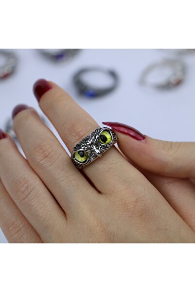 TakıLabirenti Ayarlanabilir Baykuş Yüzük – Renkli Göz Detaylı, Unisex Vintage...