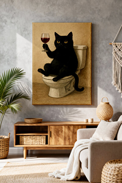 ART NEST DEKOR OTURAN SİYAH KEDİ CANVAS TABLO