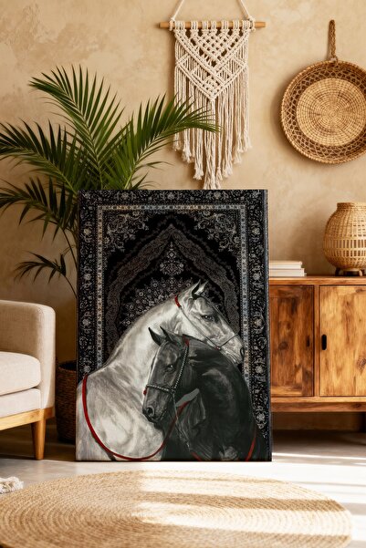 TRADE AYS SİYAH HALI DESENLİ ASİL ATLAR CANVAS TABLO