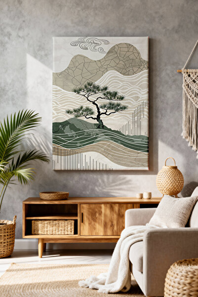 ART NEST DEKOR ÇİZGİLİ DAĞLAR VE AĞAÇ CANVAS TABLO